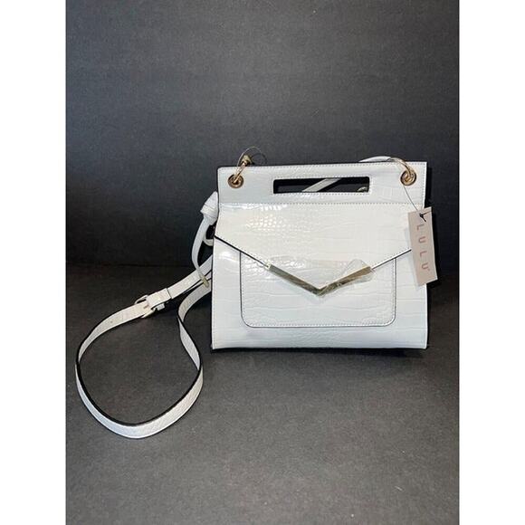 Lulu white jacee triple handle flap shoulder bag crossbody purse croc NWT - Picture 2 of 12